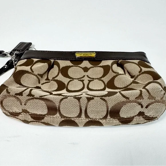 Coach Brown Signature Jacquard & Patent Leather Wristlet - Picture 6 of 6
